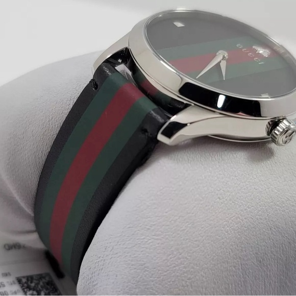 Gucci G-Timeless SWISS Quartz Green and Red Black Leather Strap Watch YA1264079 - Picture 7 of 7